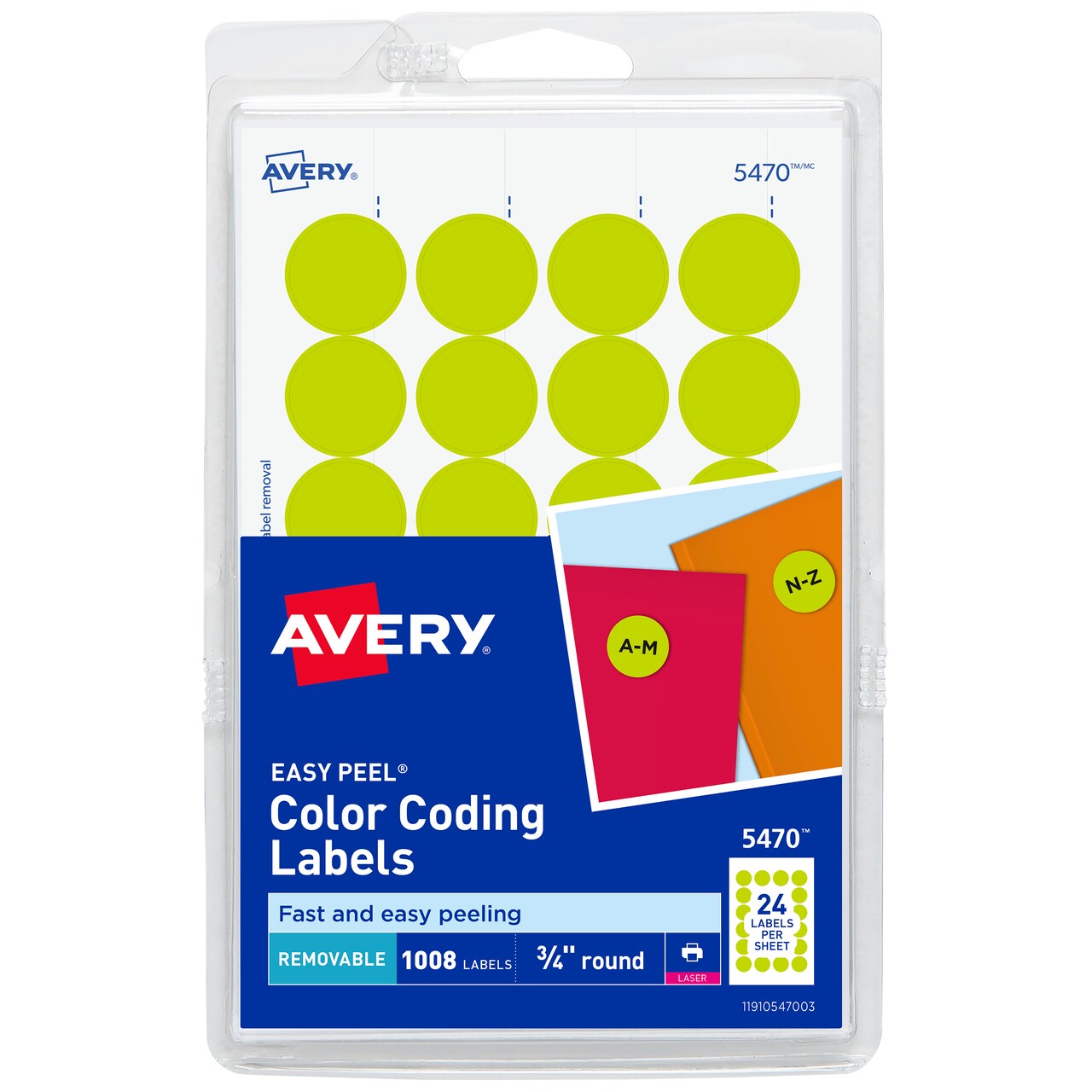 Avery Removable Color-Coding Labels, 3/4" Diameter, Neon Yellow, Laser, 1,008 Total (5470)